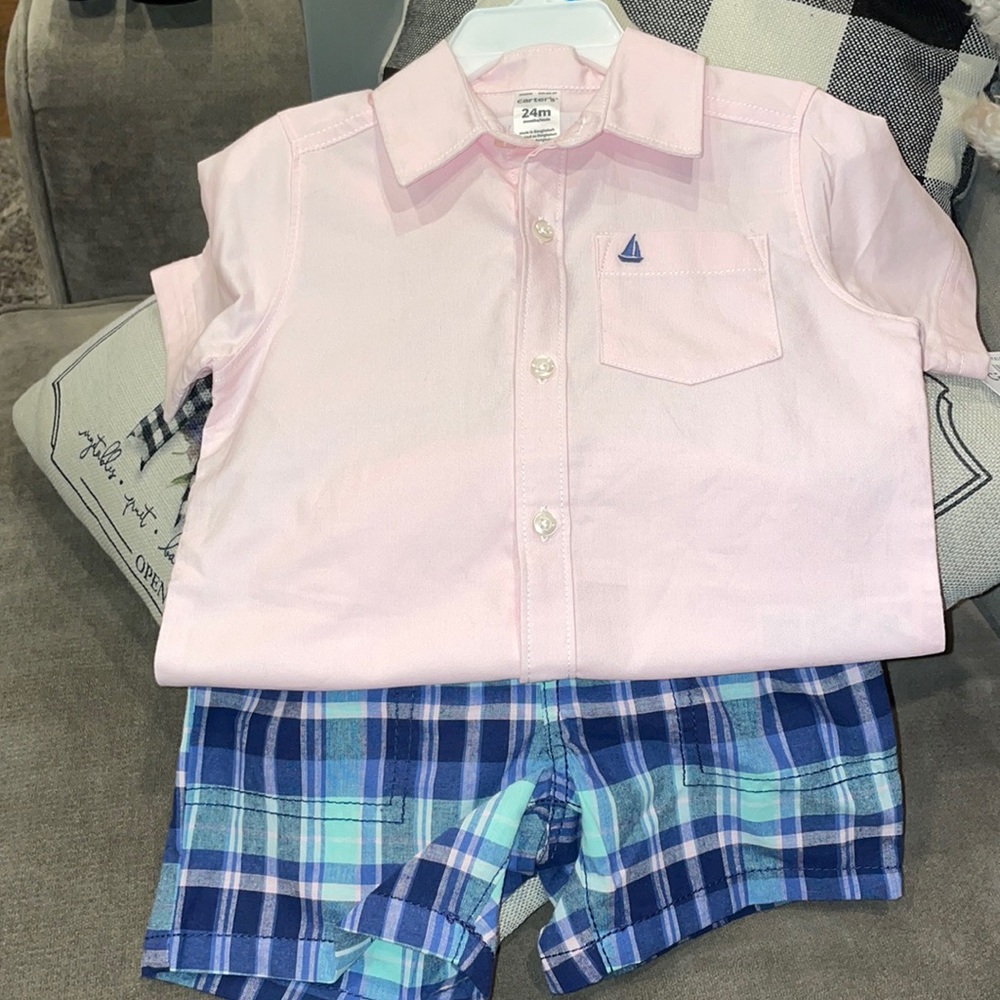 Pink and plaid Carter’s boys set